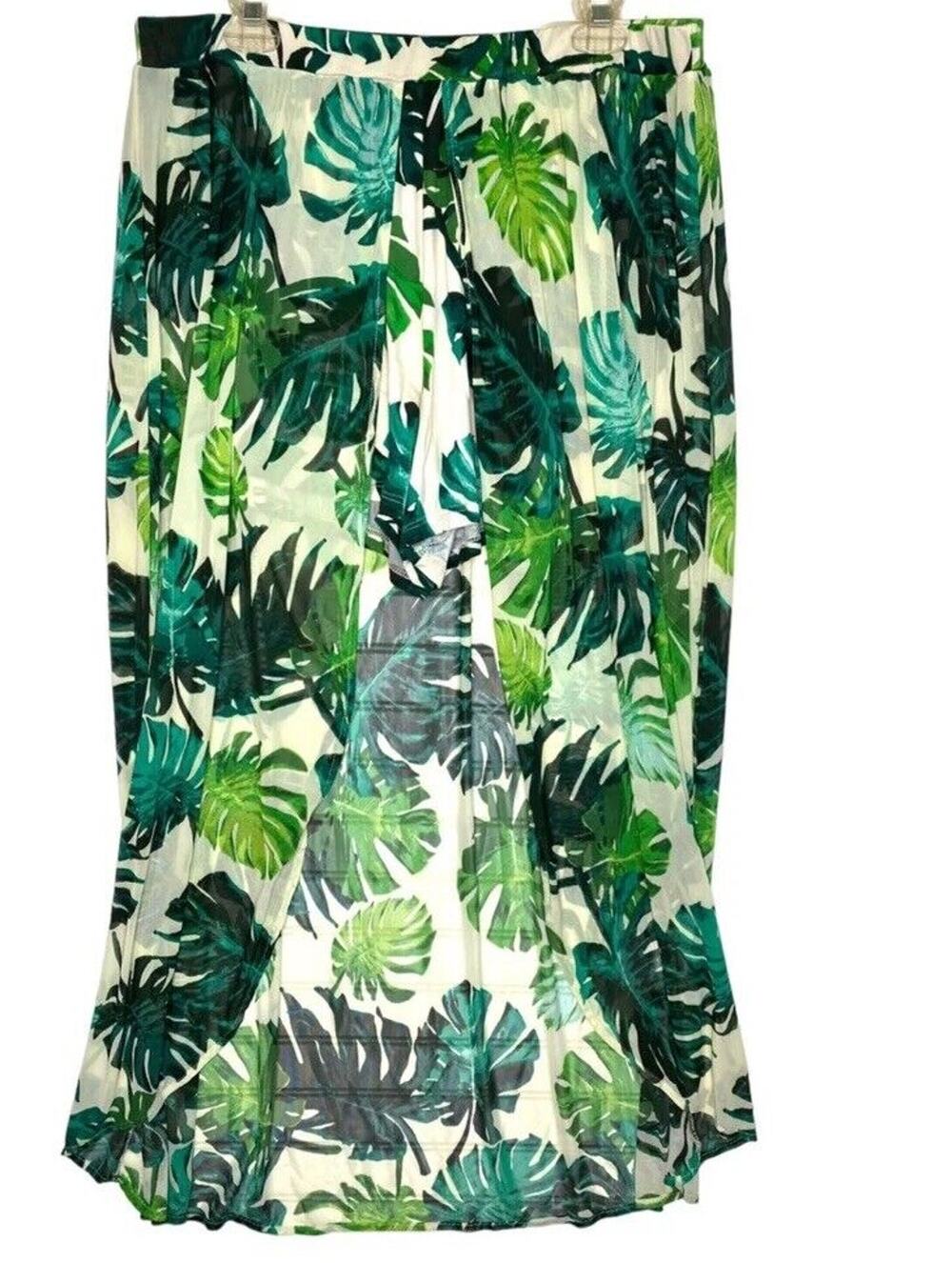 Palm Leaves Mesh Maxi Skirt Sheer Shorts Combo Beach Vacation Plus Size 3X Cover